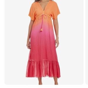 Bleu Rod Beattie Orange and Pink Maxi Dress